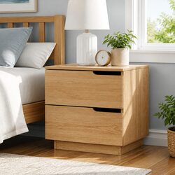Stylish Pine Wood Effect Bedside Table with 2 Drawers