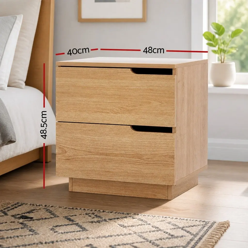 Pine Wood Effect Bedside Table with 2 Drawers