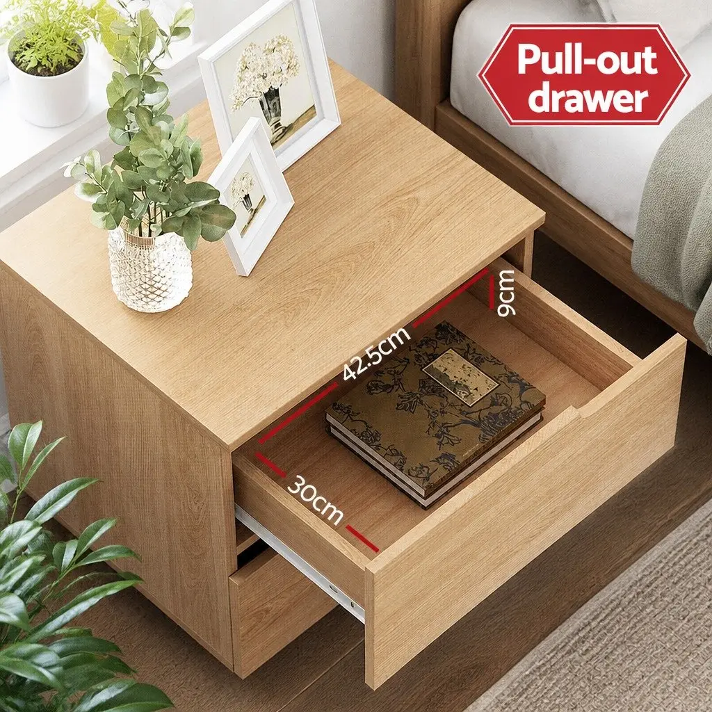 Pine Wood Effect Bedside Table with 2 Drawers