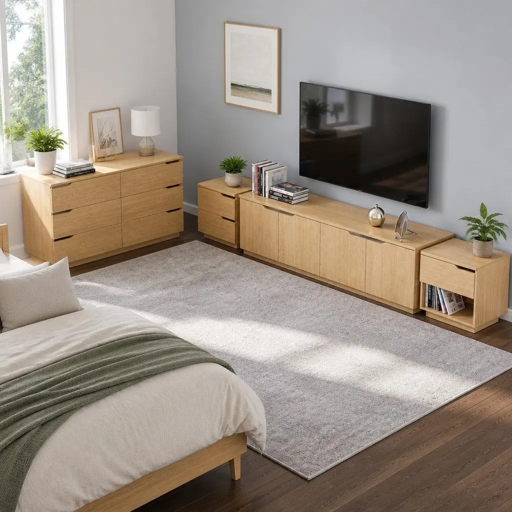 Pine Wood Effect Bedside Table with 2 Drawers