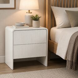 Beige MDF Bedside Table with 2 Push-to-Open Drawers
