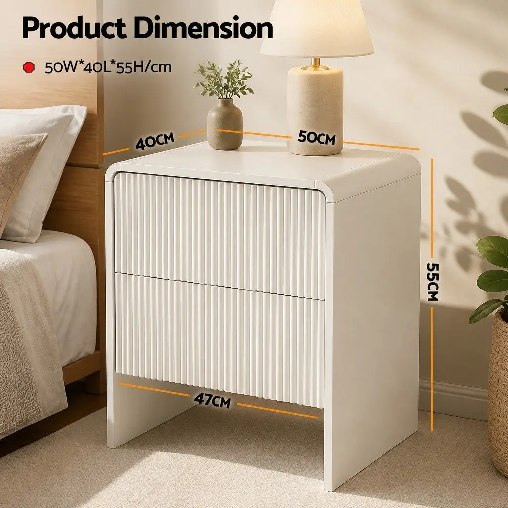 Beige MDF Bedside Table with 2 Push-to-Open Drawers