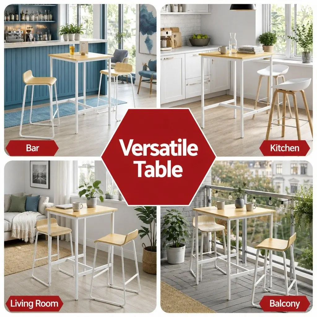 Bar Table Metal Frame MDF Top 60x60x92cm Pine Square
