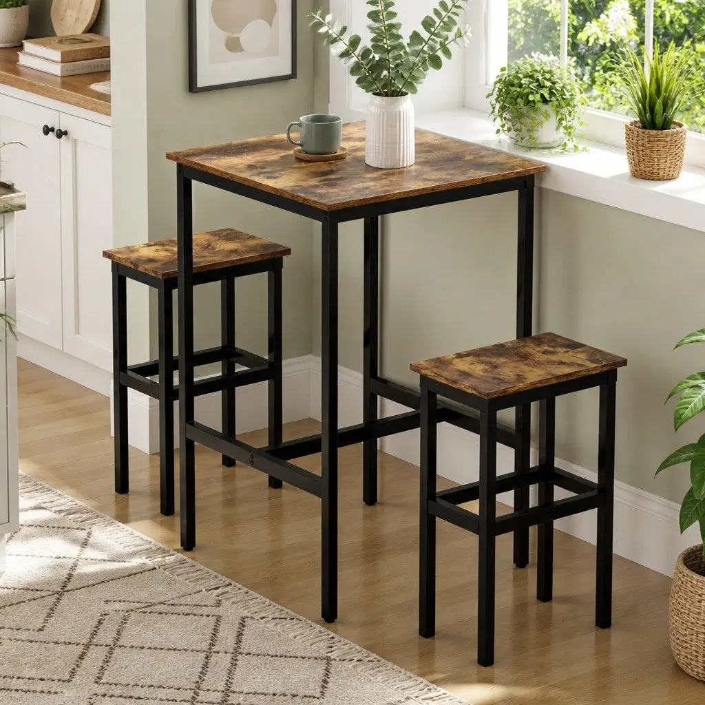 Bar Table MDF Metal 60x92cm Walnut