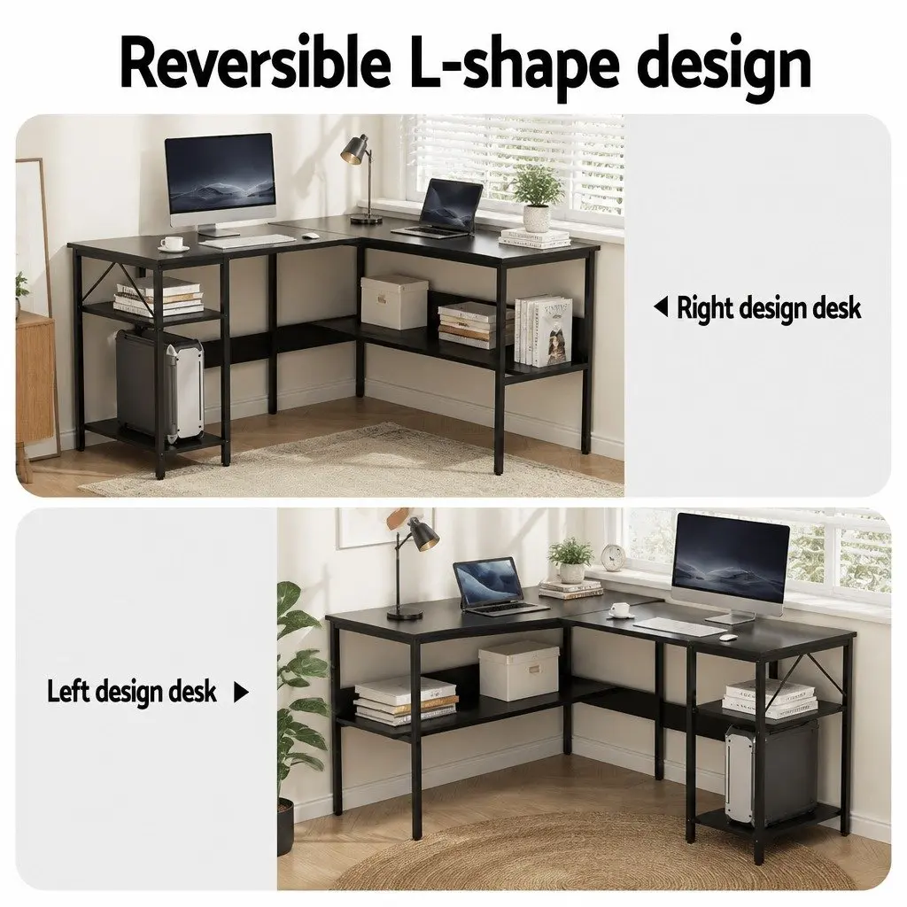 L-Shape Computer Desk MDF 128x108x74cm Black
