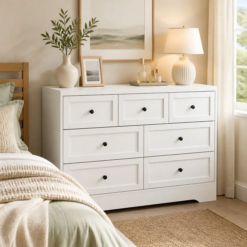 7 Drawer Chest Dresser Particle Board White