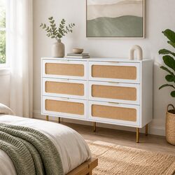 White Storage Cabinet with 6 Smooth-Sliding Drawers