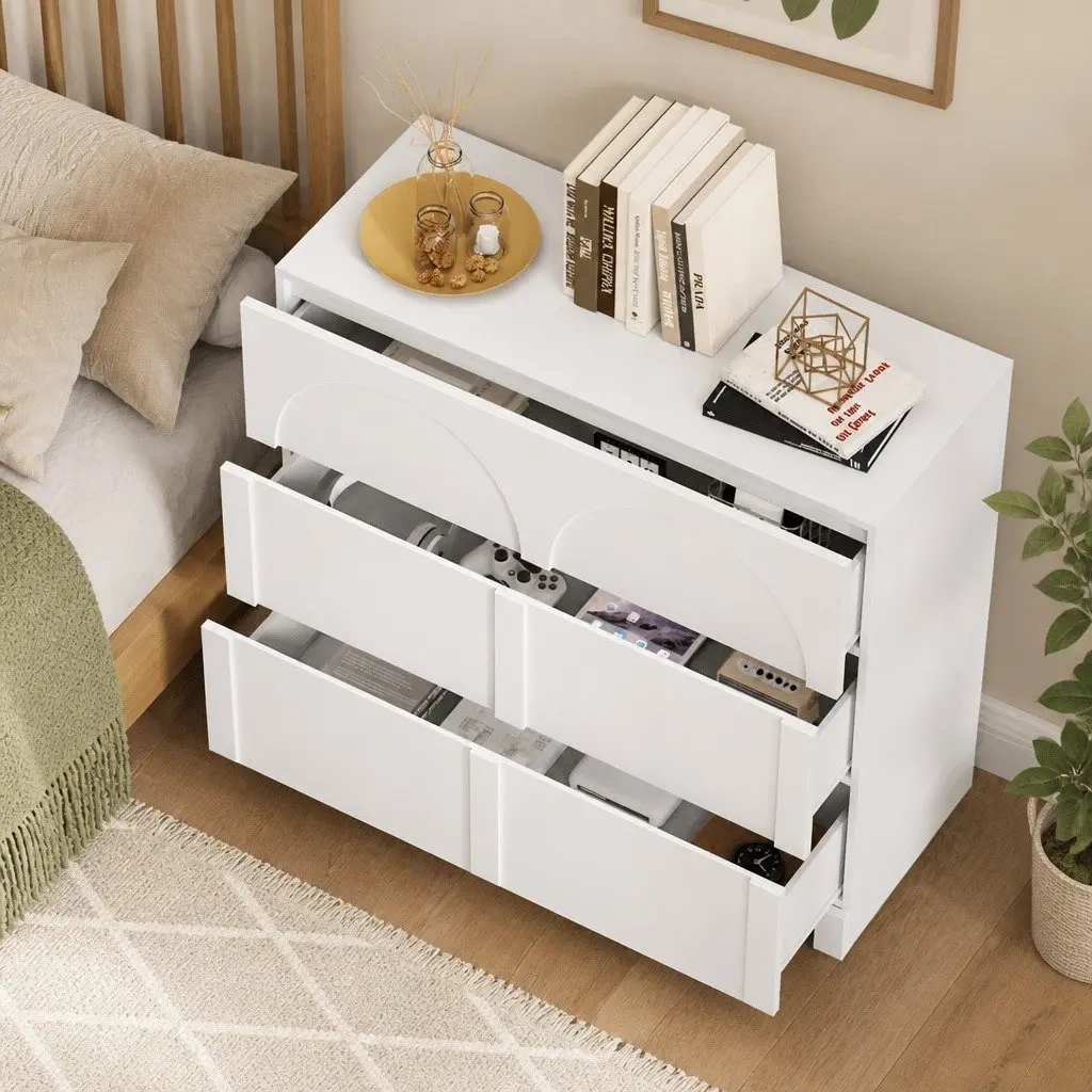 3 Drawer Chest of Drawers MDF White 100cm Lowboy Dresser Cabinet Storage Unit