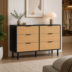 Premium 6 Drawer Chest with Fluted Doors in Black Pine