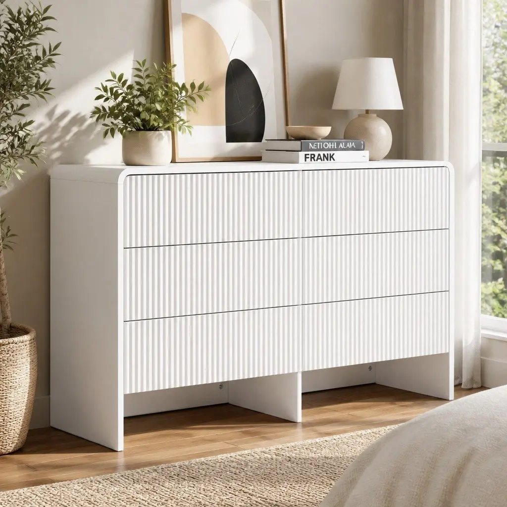 6 Drawer Chest Dresser MDF Beige 120x40x75.5 cm