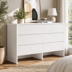 Stylish 6 Drawer Chest Dresser in Beige