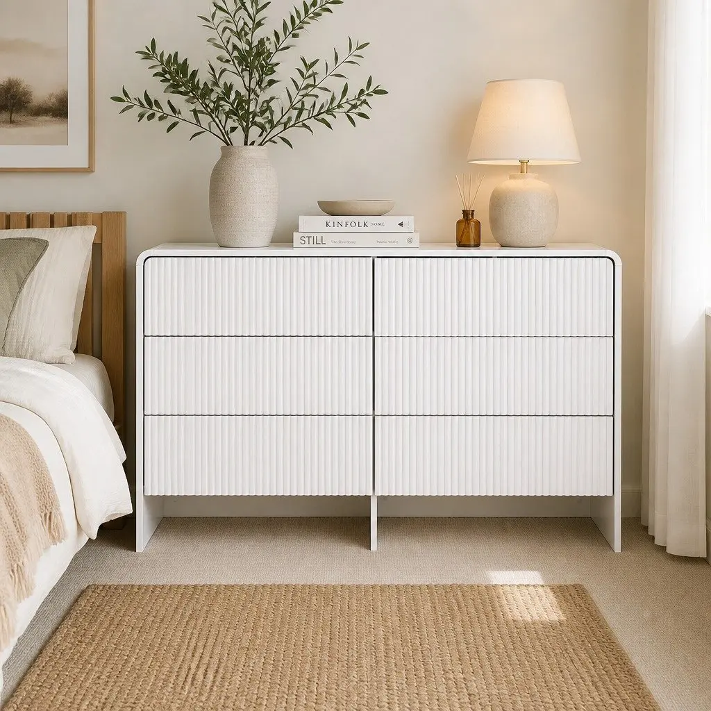 6 Drawer Chest Dresser MDF Beige 120x40x75.5 cm