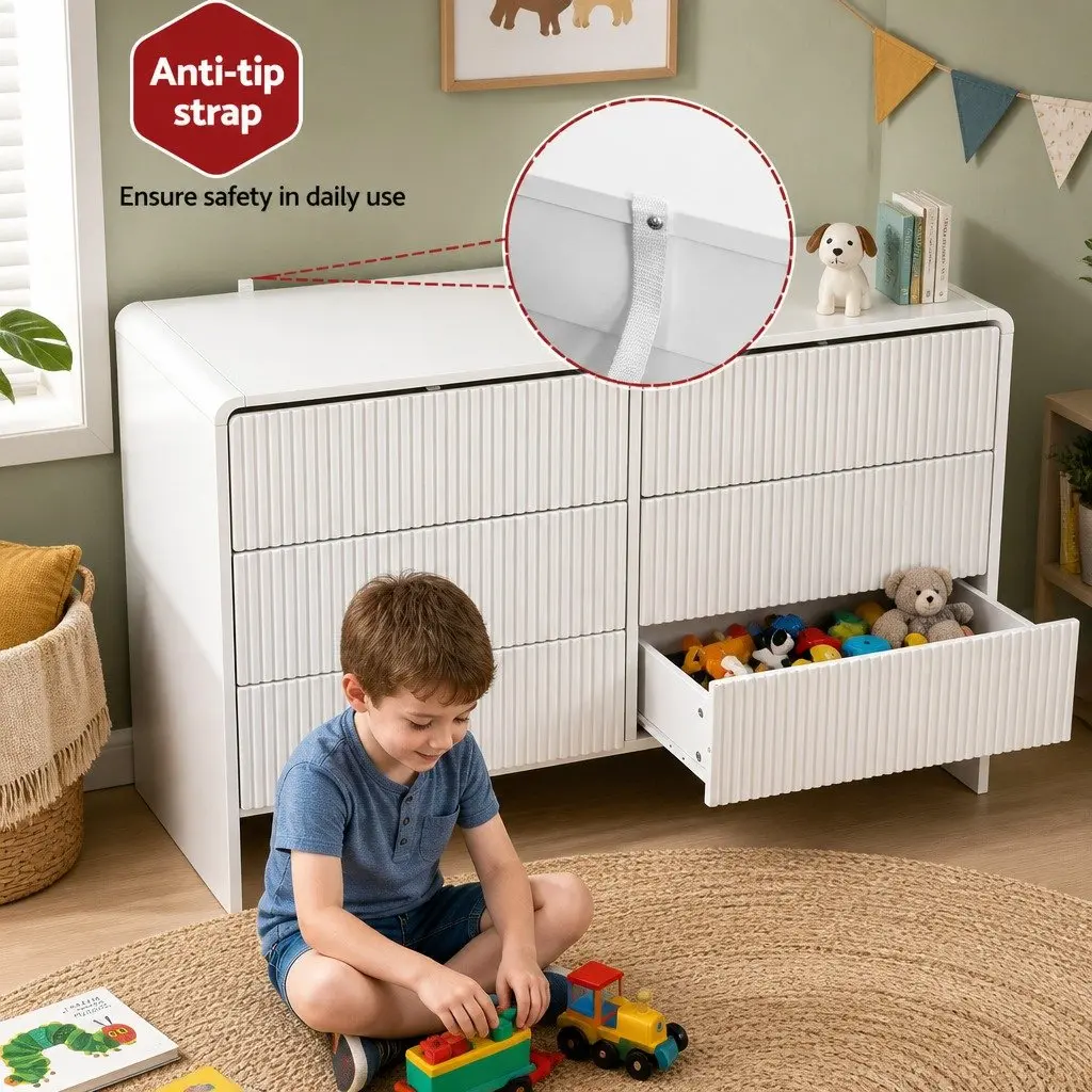6 Drawer Chest Dresser MDF Beige 120x40x75.5 cm