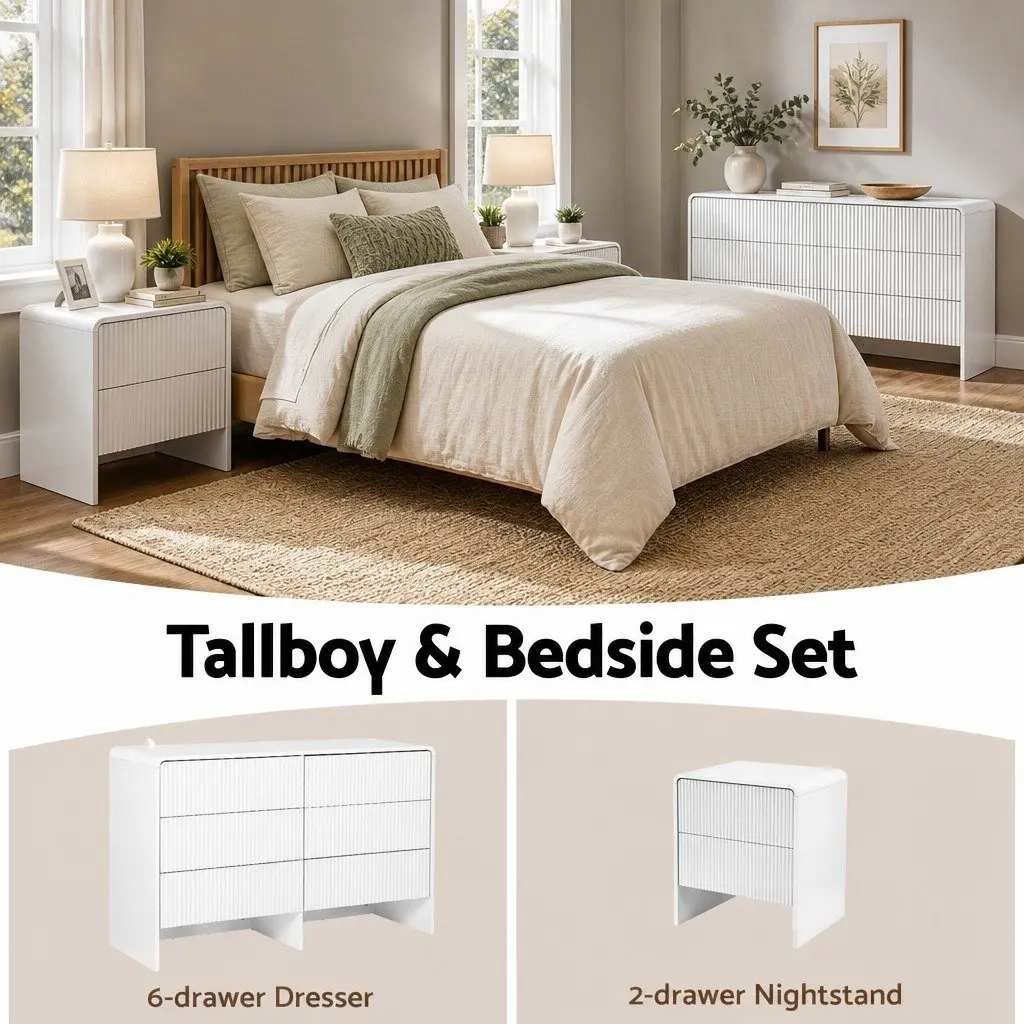 6 Drawer Chest Dresser MDF Beige 120x40x75.5 cm