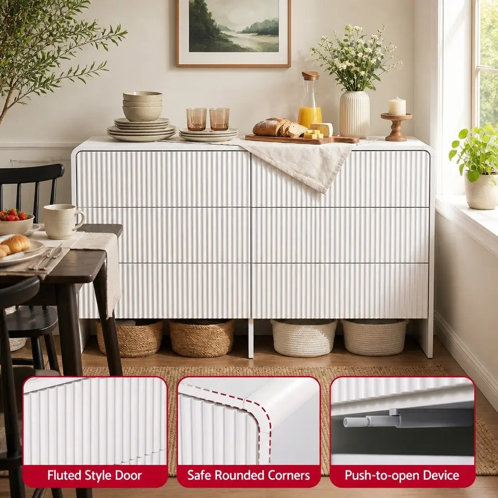 6 Drawer Chest Dresser MDF Beige 120x40x75.5 cm