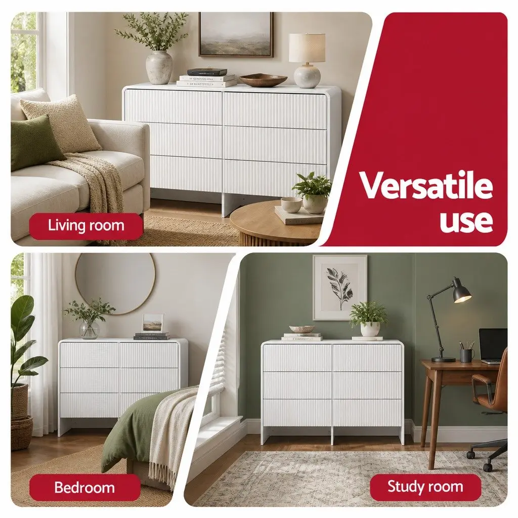6 Drawer Chest Dresser MDF Beige 120x40x75.5 cm