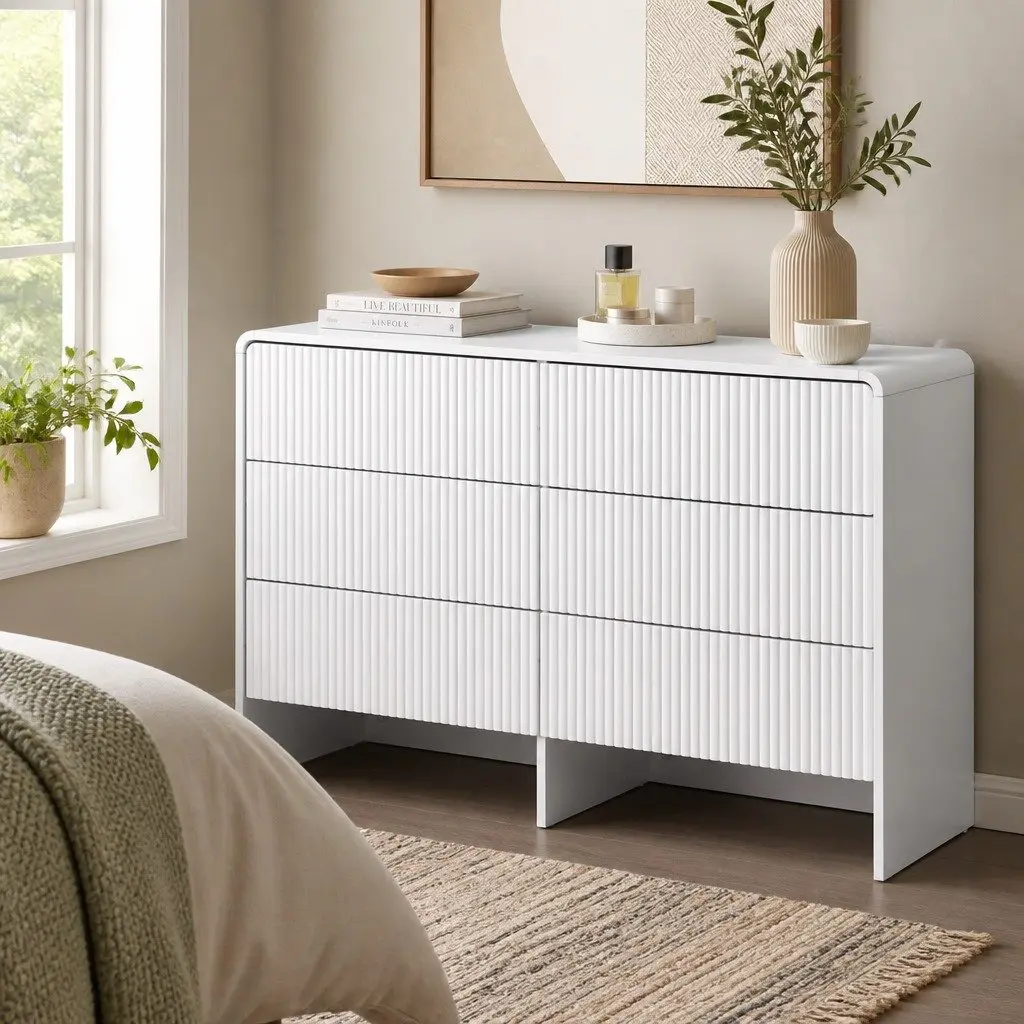 6 Drawer Chest Dresser MDF Beige 120x40x75.5 cm