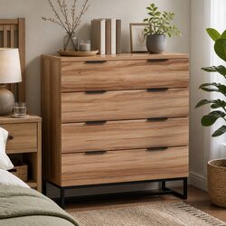 Rust Oak 4-Drawer Chest of Drawers for Bedroom Storage