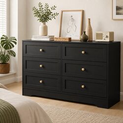 6 Drawer Chest of Drawers Tallboy Cabinet Black Storage Bedroom Furniture