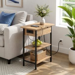Coffee Table End Table Side Charging Station Flip-Top Storage 60cm Wood Black