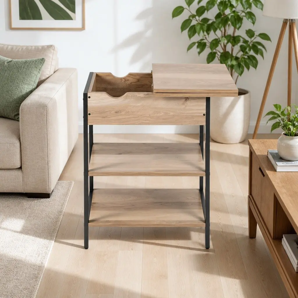 Wood Black Flip-Top Storage Coffee Table End Table