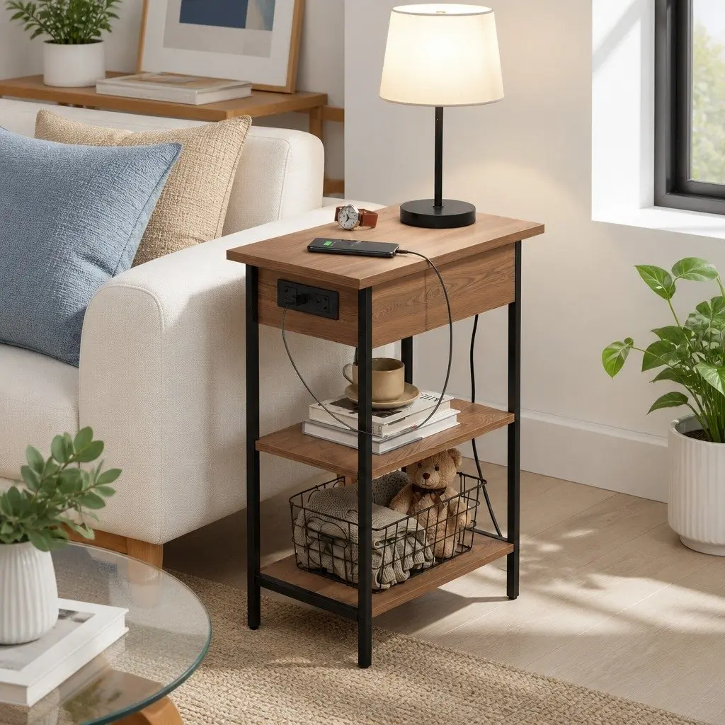 Wood Black Flip-Top Storage Coffee Table End Table