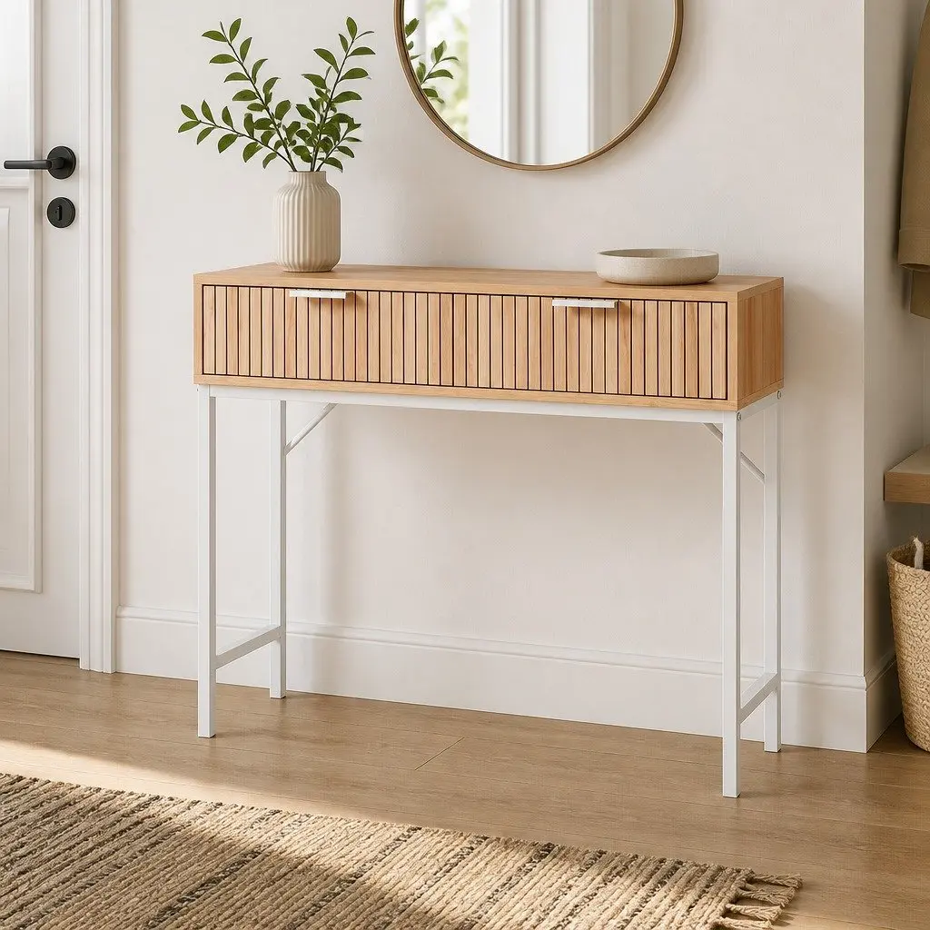 92cm Pine Console Table with 2 Drawers