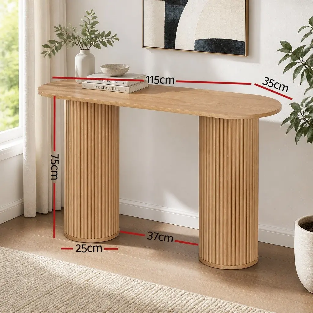 Console Table Oval 115CM Modern Living Room Side Table with Fluted Base