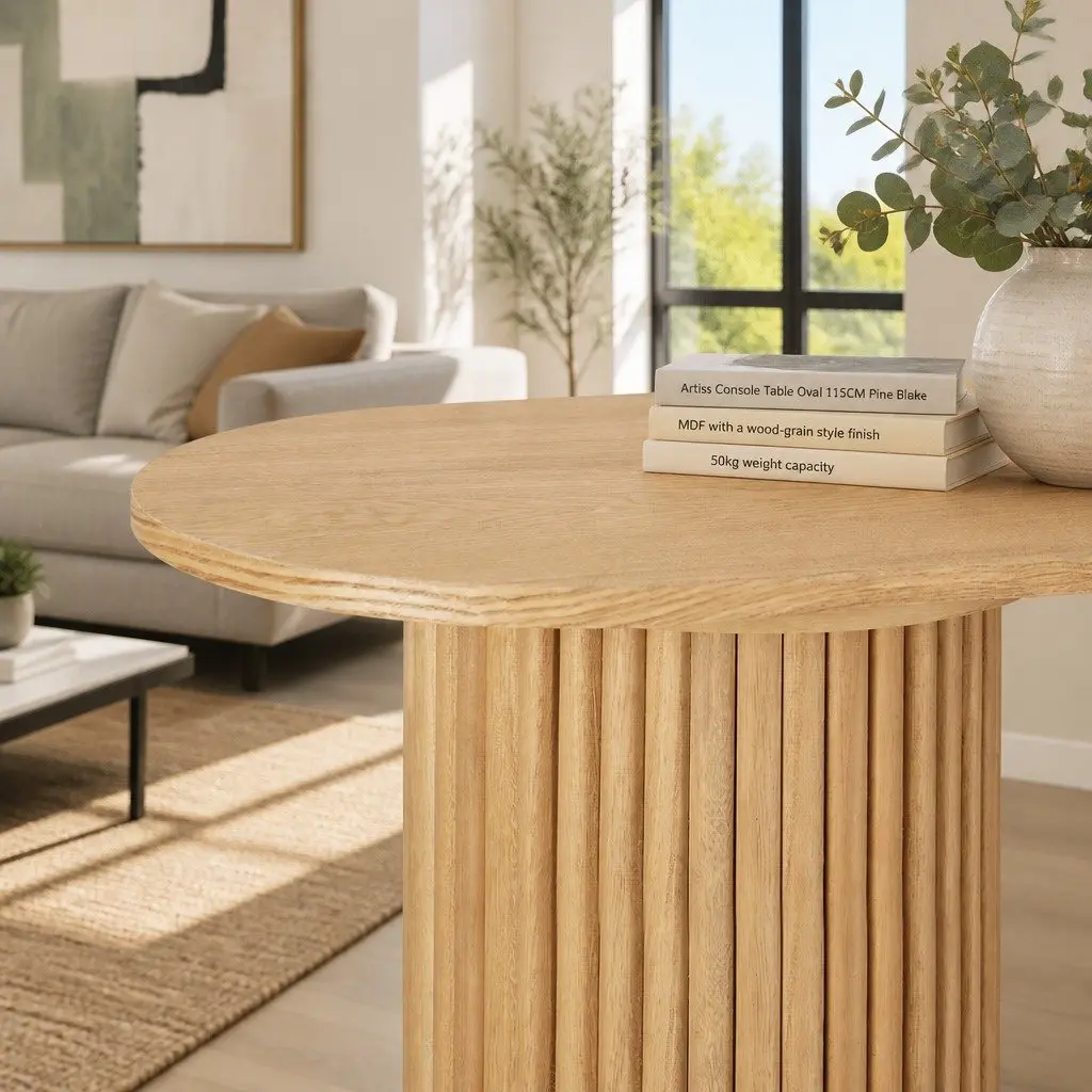 Console Table Oval 115CM Modern Living Room Side Table with Fluted Base