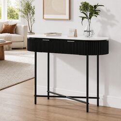Sturdy Yellow Console Table with 2 Storage Drawers