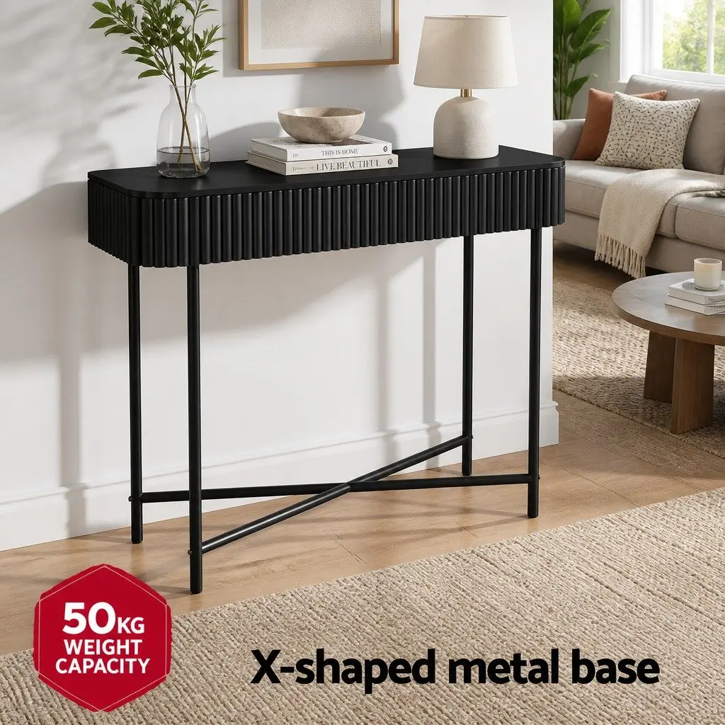 Console Table MDF Board Metal Base 100CM Yellow