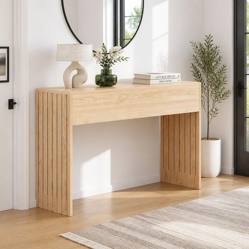 Console Table E1-graded MDF 120CM Pine Wood Grain Fluted Side Table