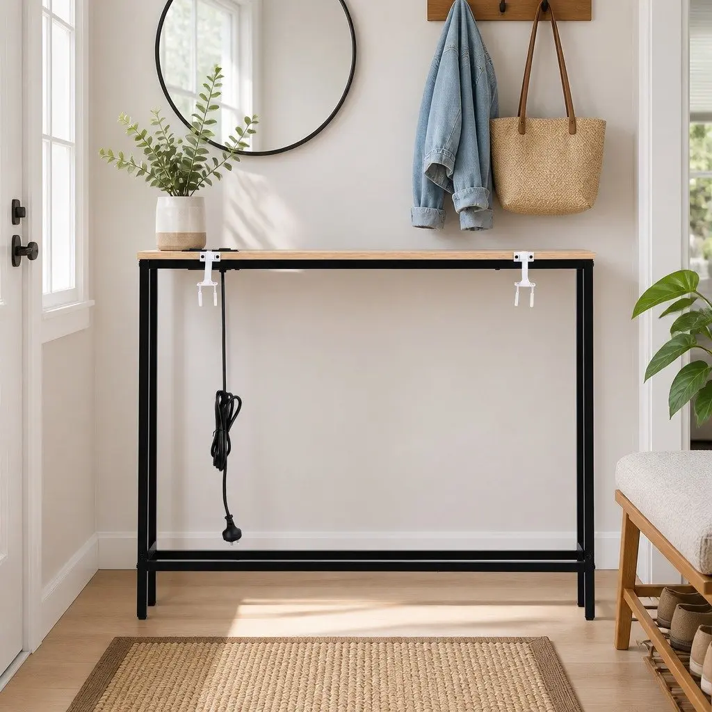 Console Table MDF Wood Top 100cm Black