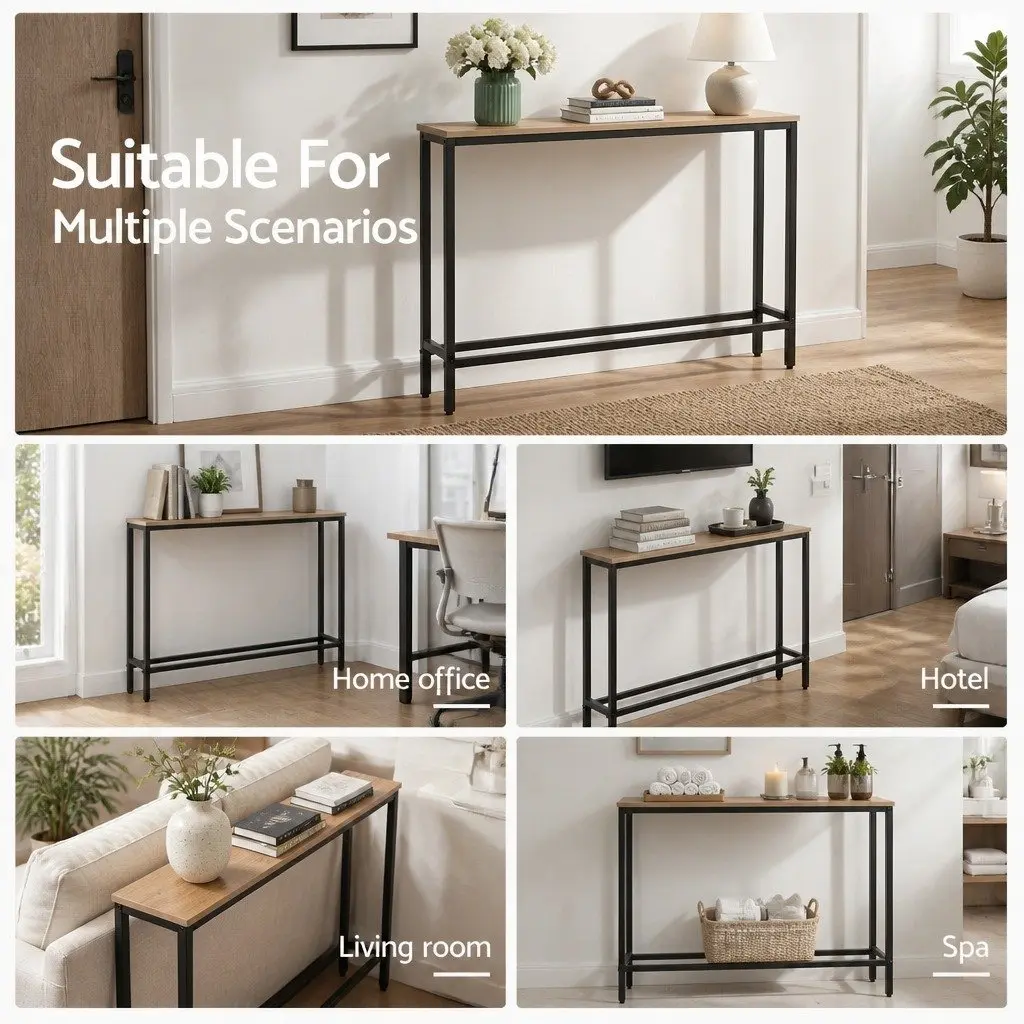 Console Table MDF Wood Top 100cm Black