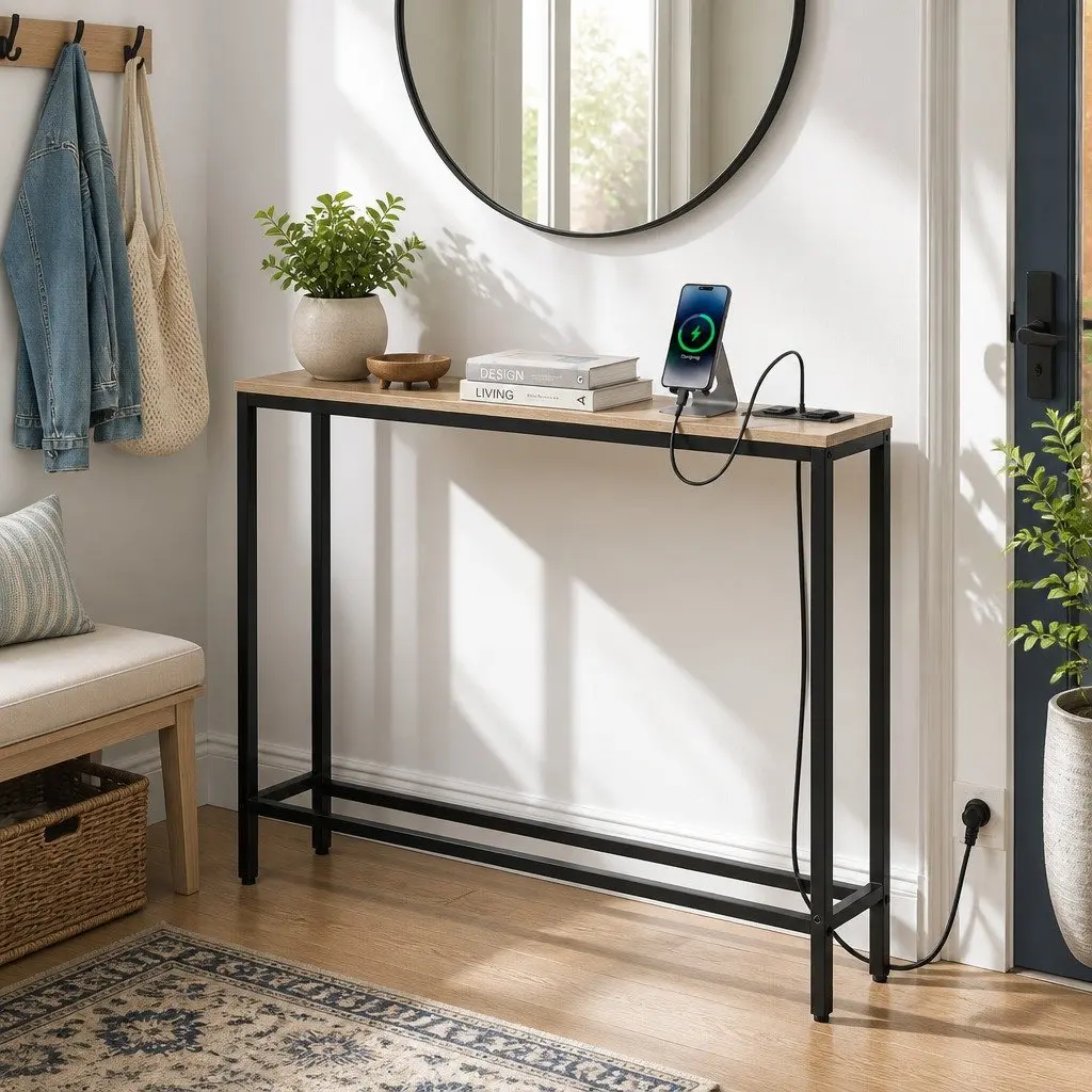 Console Table MDF Wood Top 100cm Black