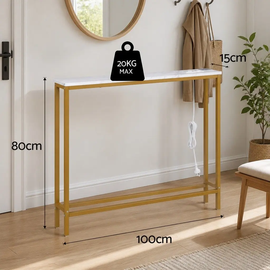 Narrow Entryway Console Table with Charging Station