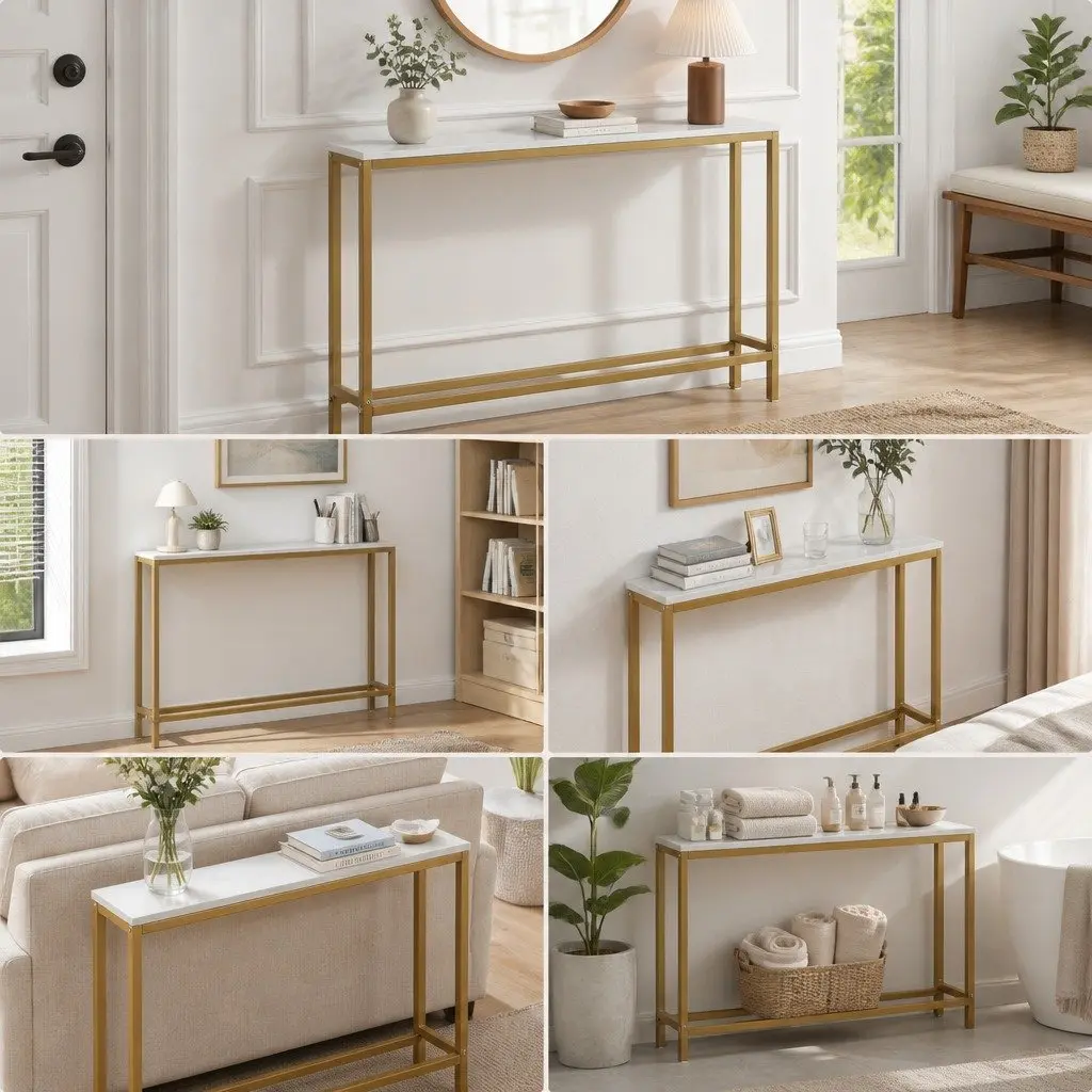 Narrow Entryway Console Table with Charging Station