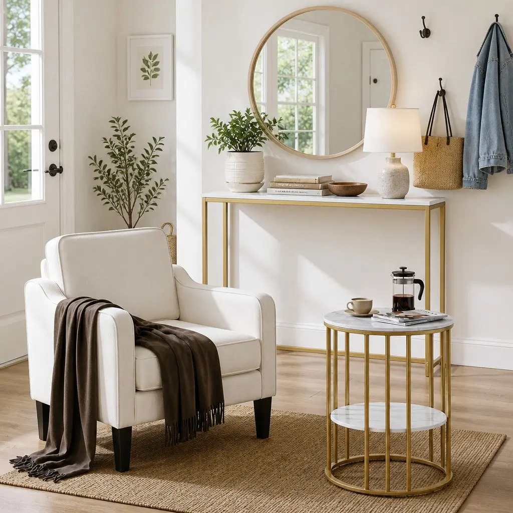 Narrow Entryway Console Table with Charging Station