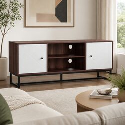TV Unit 150cm Entertainment Storage Cabinet White Walnut Shelves Media Stand