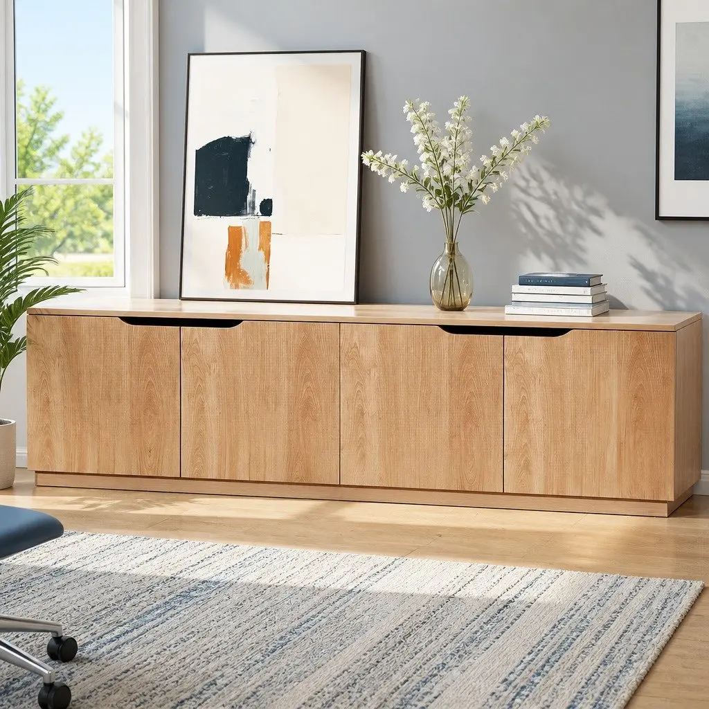 180cm Pine Media Display Cabinet with Soft-Close Storage