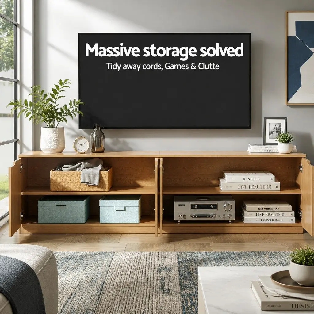 TV Unit Pine 180cm Storage Cabinet Media Display