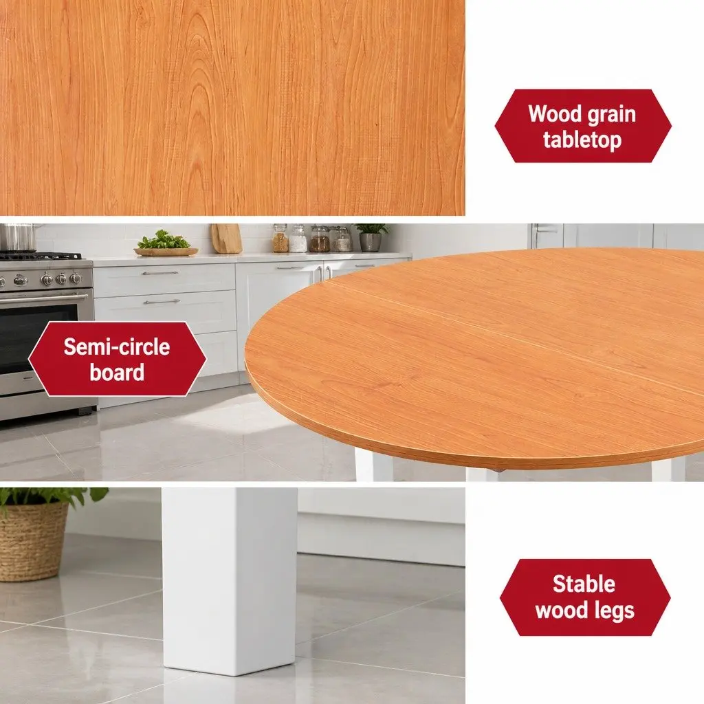 Extendable Dining Table Pine Semi-Circle Top Space-Saving 75-110cm Width 75cm Depth 75cm Height