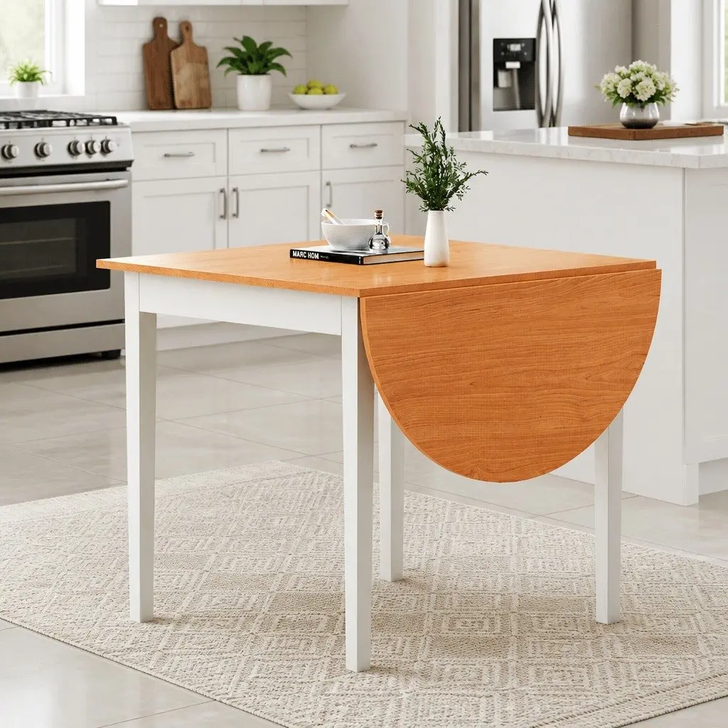 Extendable Dining Table Pine Semi-Circle Top Space-Saving 75-110cm Width 75cm Depth 75cm Height