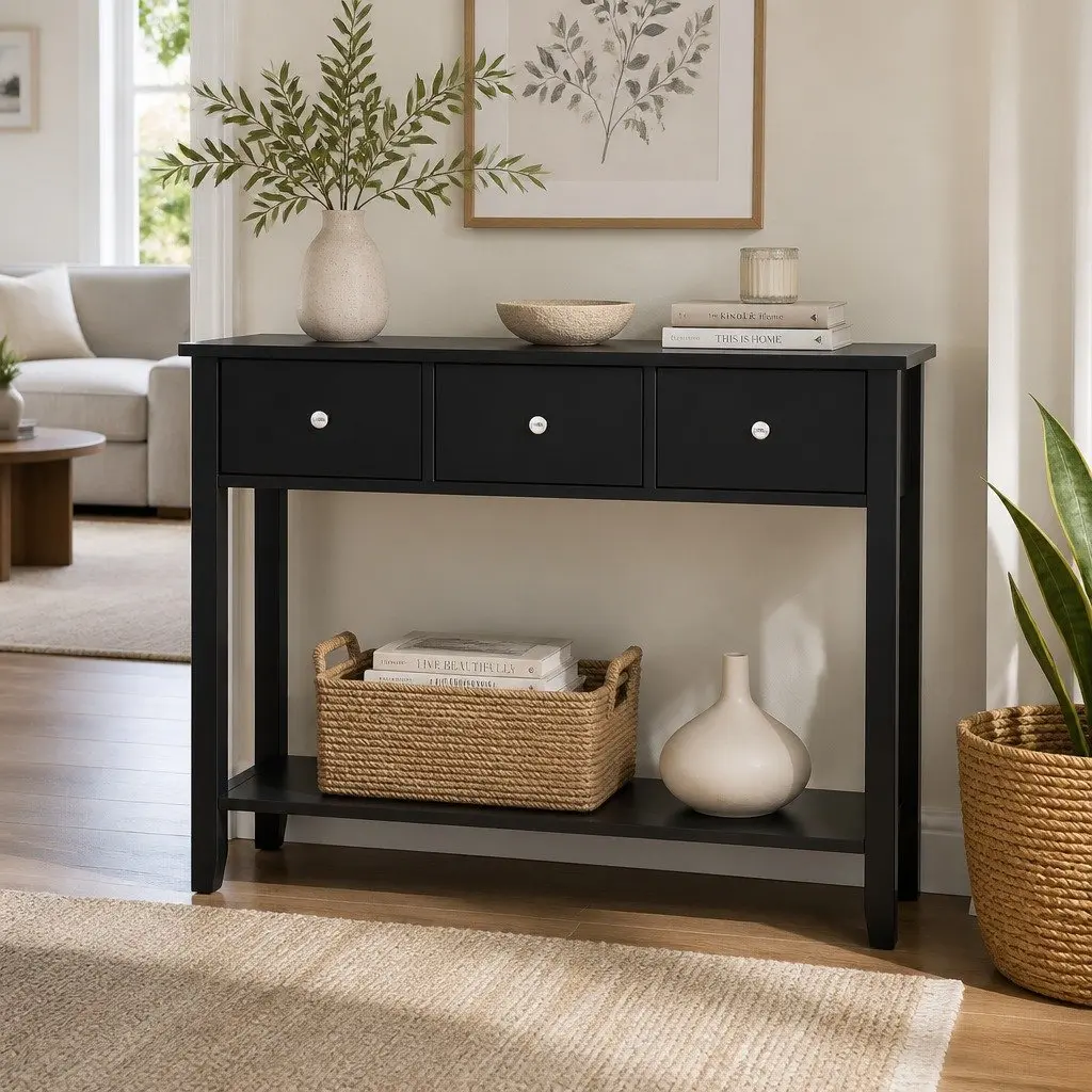 Console Table E1 Particle Board MDF Metal 100cm Black