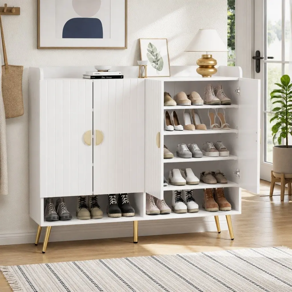 Shoe Rack Cabinet Particle Board 5-Tier Adjustable Shelves White