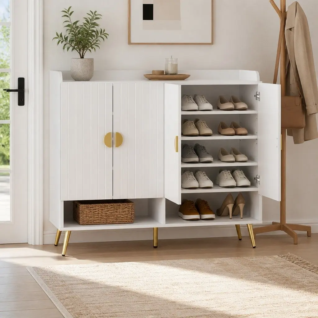 Shoe Rack Cabinet Particle Board 5-Tier Adjustable Shelves White