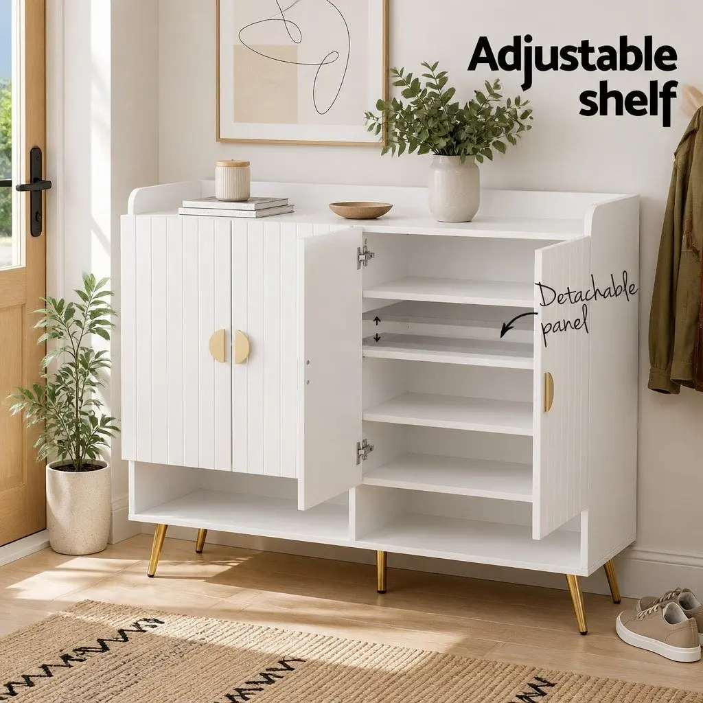Shoe Rack Cabinet Particle Board 5-Tier Adjustable Shelves White
