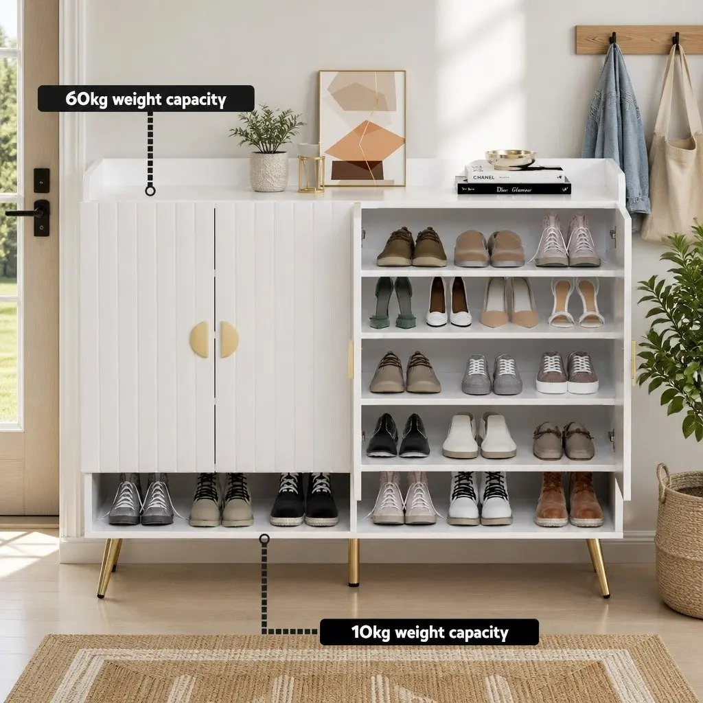 Shoe Rack Cabinet Particle Board 5-Tier Adjustable Shelves White