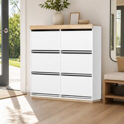 Sturdy 3-Tier Shoe Rack Cabinet with 6 Flip-Out Drawers