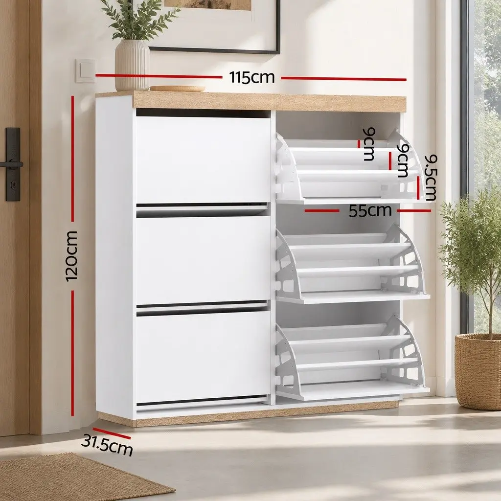 Shoe Rack Cabinet Particle Board 3-Tier White Pine Storage Organizer